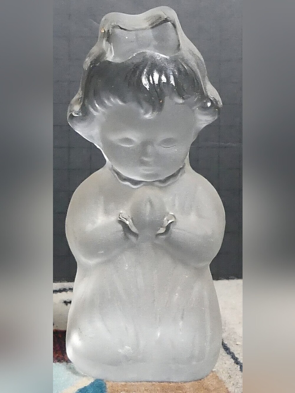 Viking Glass Vintage hand made figurine Girl kneeling praying frosted/clear 6 in